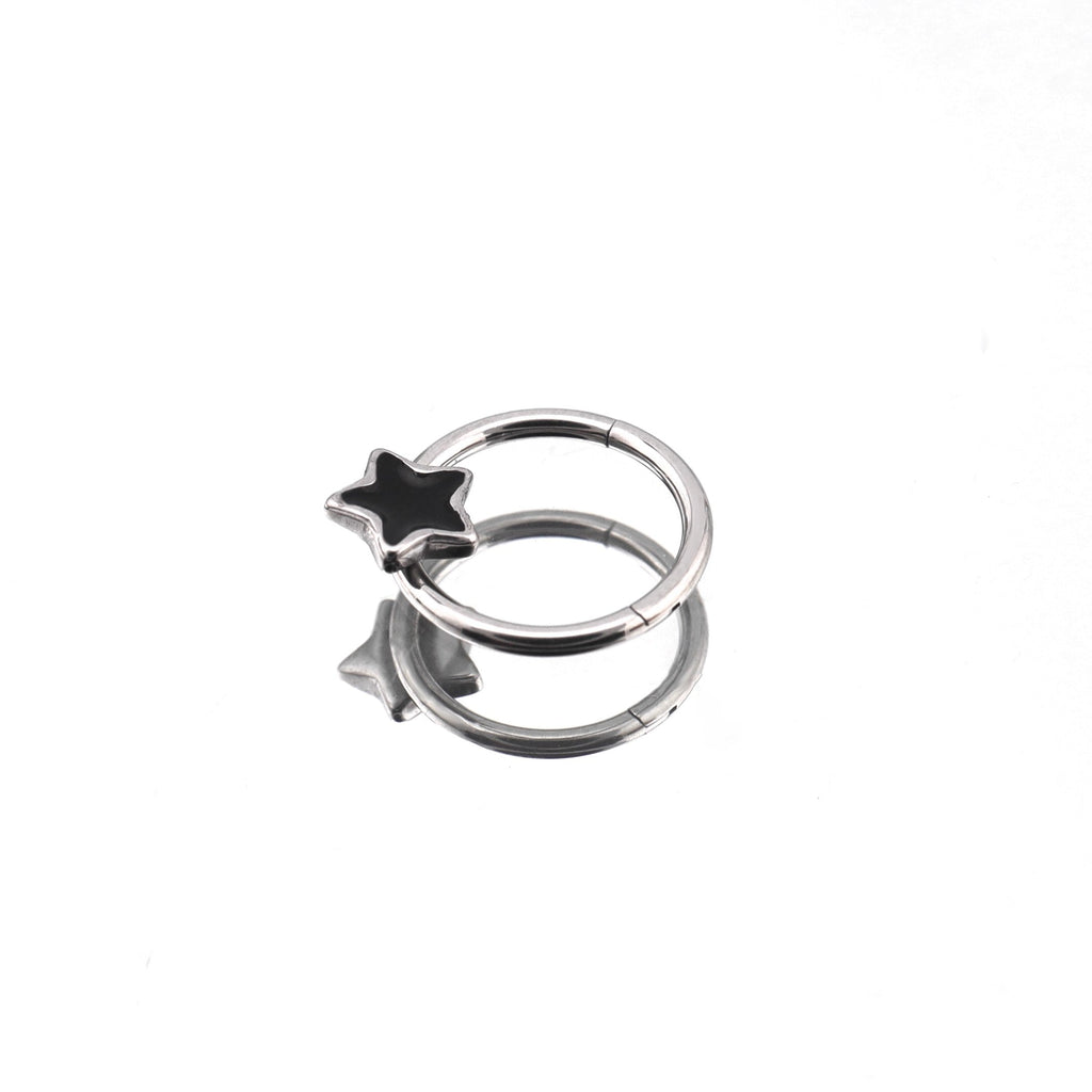 3D pentacle Stainless Steel Segment hoop - 3D pentacle Stainless Steel Segment hoop - Black by CRUXJEWELRY