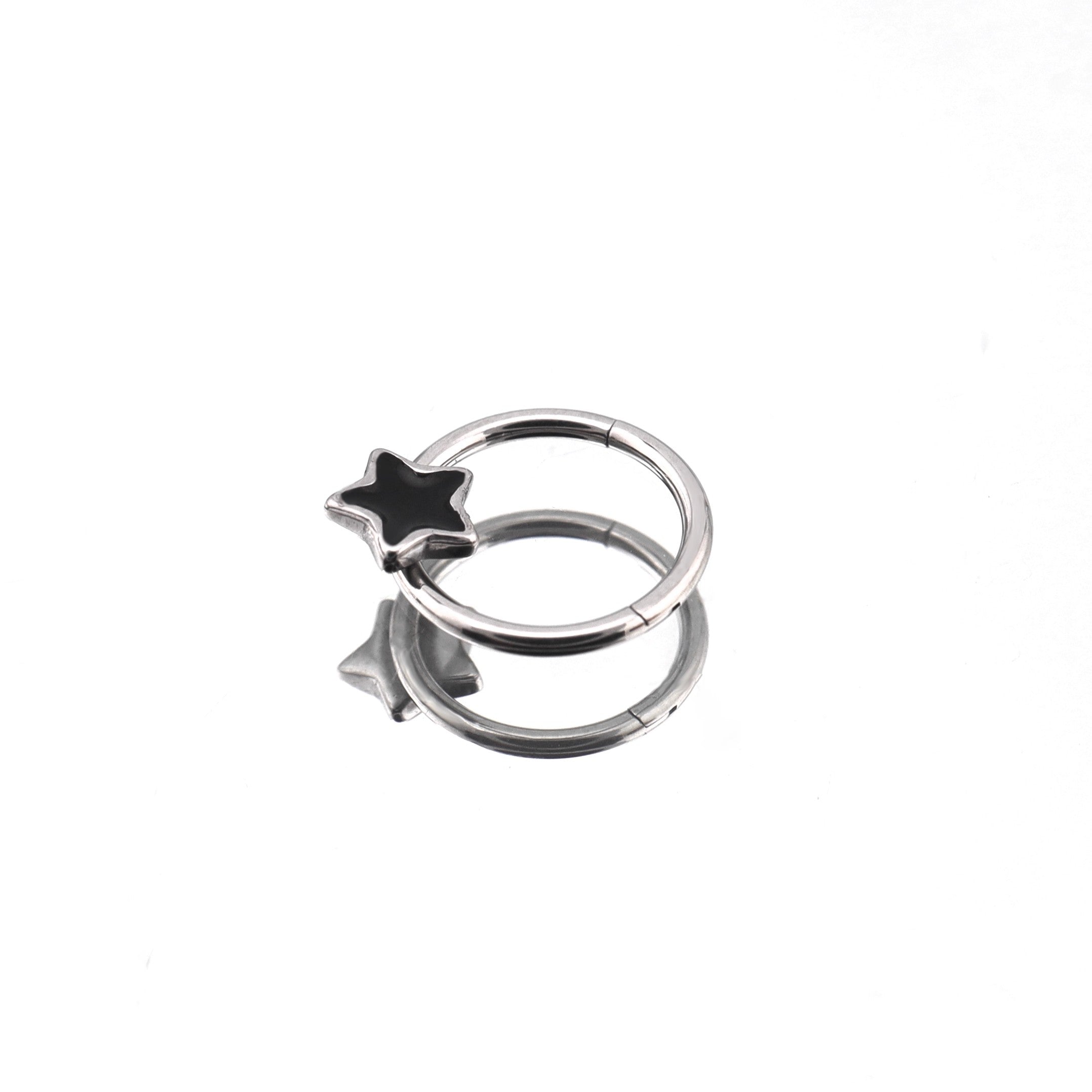 3D pentacle Stainless Steel Segment hoop - 3D pentacle Stainless Steel Segment hoop - Black by CRUXJEWELRY