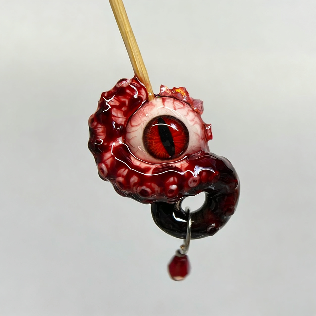 Cthulhu Eye – Vertical Pupil Octopus Tentacle Earrings in Deep Red