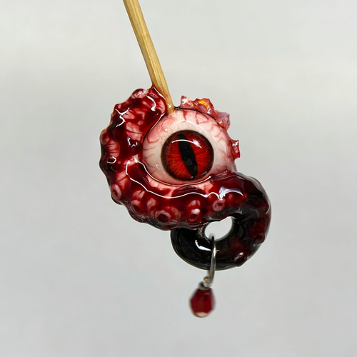 Cthulhu Eye – Vertical Pupil Octopus Tentacle Earrings in Deep Red - Crux Jewelry product image 1