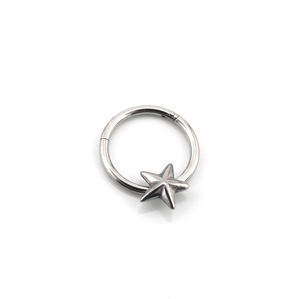 3D pentacle Stainless Steel Segment hoop - 3D pentacle Stainless Steel Segment hoop - Sliver by CRUXJEWELRY