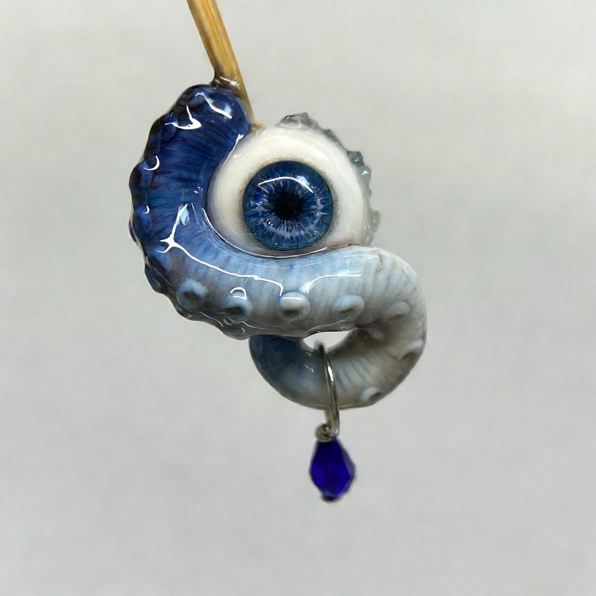 Cthulhu Eye – Pupil Detail Octopus Tentacle Earrings in Sky & Teal Blue