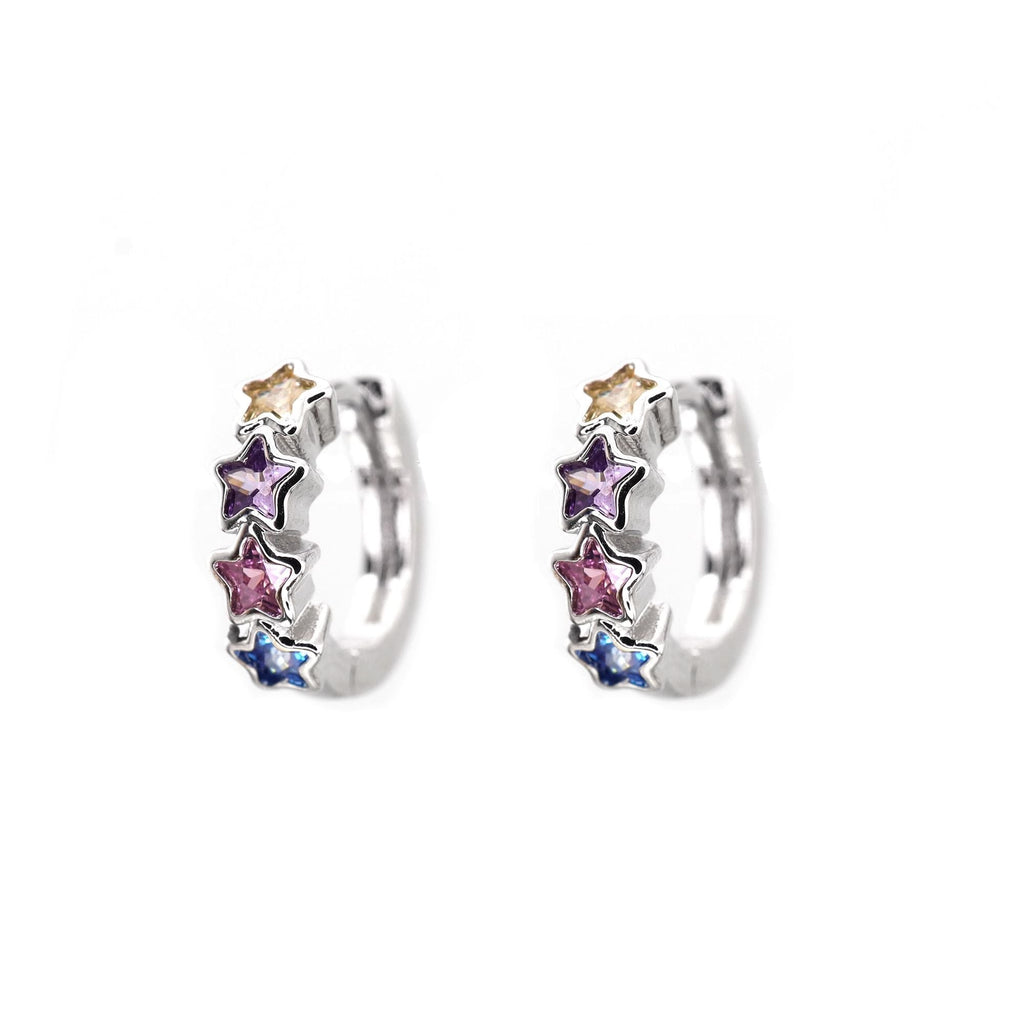 PAIR OF Star & Heart Rainbow CZ white-gold-plated copper Earring - PAIR OF Star & Heart Rainbow CZ white-gold-plated copper Earring - Star by CRUXJEWELRY