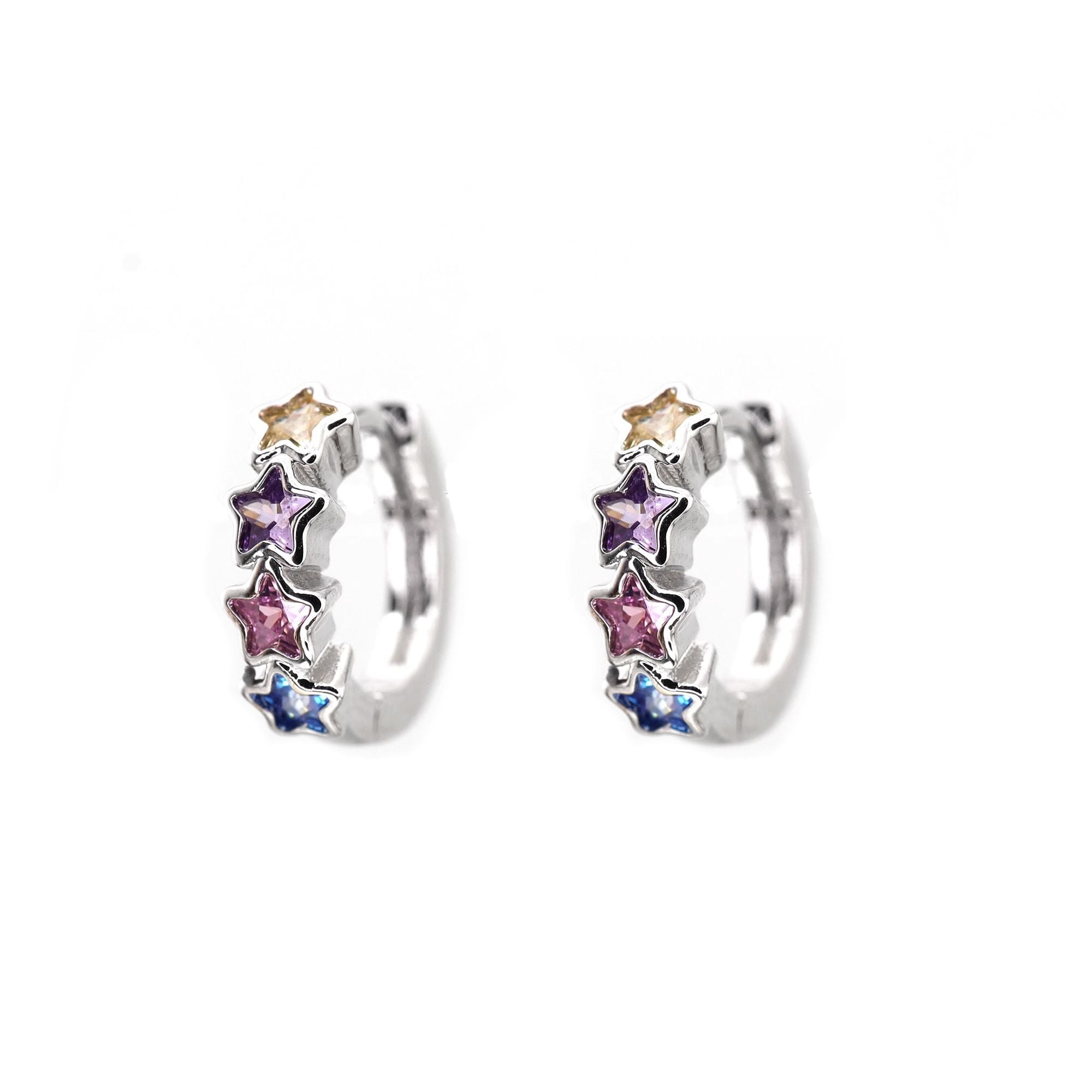 PAIR OF Star & Heart Rainbow CZ white-gold-plated copper Earring - PAIR OF Star & Heart Rainbow CZ white-gold-plated copper Earring - Star by CRUXJEWELRY