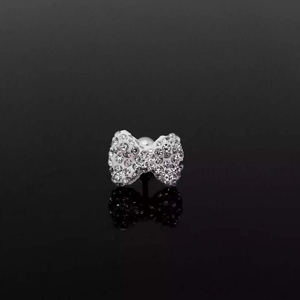 Christmas - High-Shine Full CZ Bow Tie Stainless Steel Ear Studs - Christmas - High-Shine Full CZ Bow Tie Stainless Steel Ear Studs - White / Single / 0.8mm/20G by CRUXJEWELRY