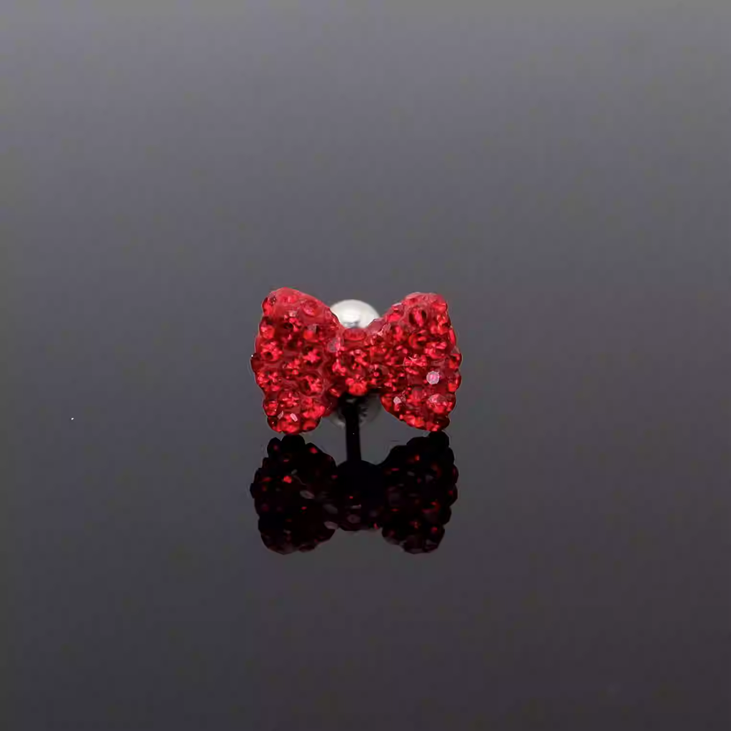Christmas - High-Shine Full CZ Bow Tie Stainless Steel Ear Studs - Christmas - High-Shine Full CZ Bow Tie Stainless Steel Ear Studs - White / Single / 0.8mm/20G by CRUXJEWELRY