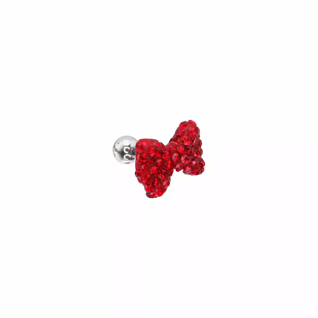 Christmas - High-Shine Full CZ Bow Tie Stainless Steel Ear Studs - Christmas - High-Shine Full CZ Bow Tie Stainless Steel Ear Studs - White / Single / 0.8mm/20G by CRUXJEWELRY