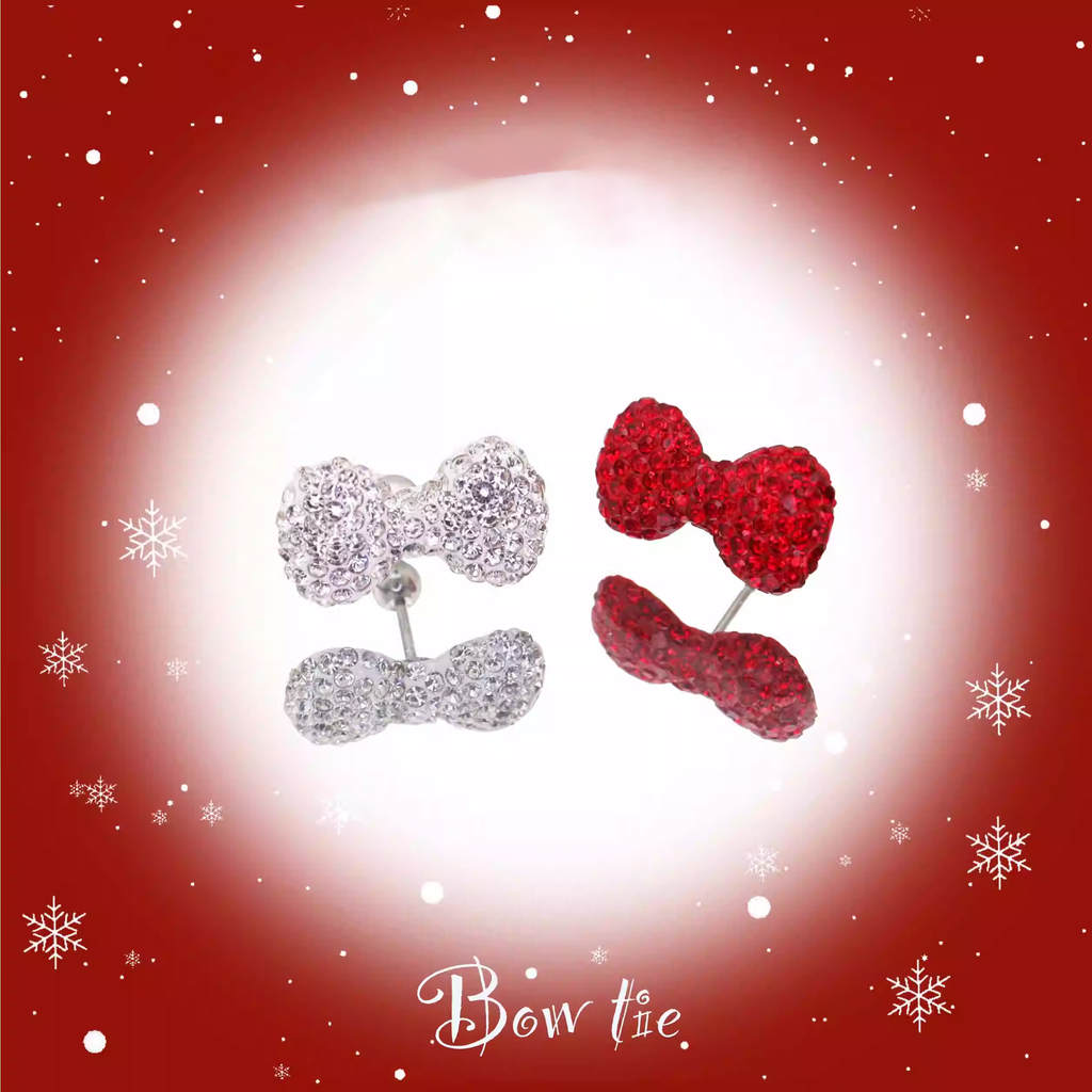 Christmas - Large Full CZ Bow Tie Stainless Steel Ear Studs - Christmas - Large Full CZ Bow Tie Stainless Steel Ear Studs - Red / Single / 0.8mm/20G by CRUXJEWELRY