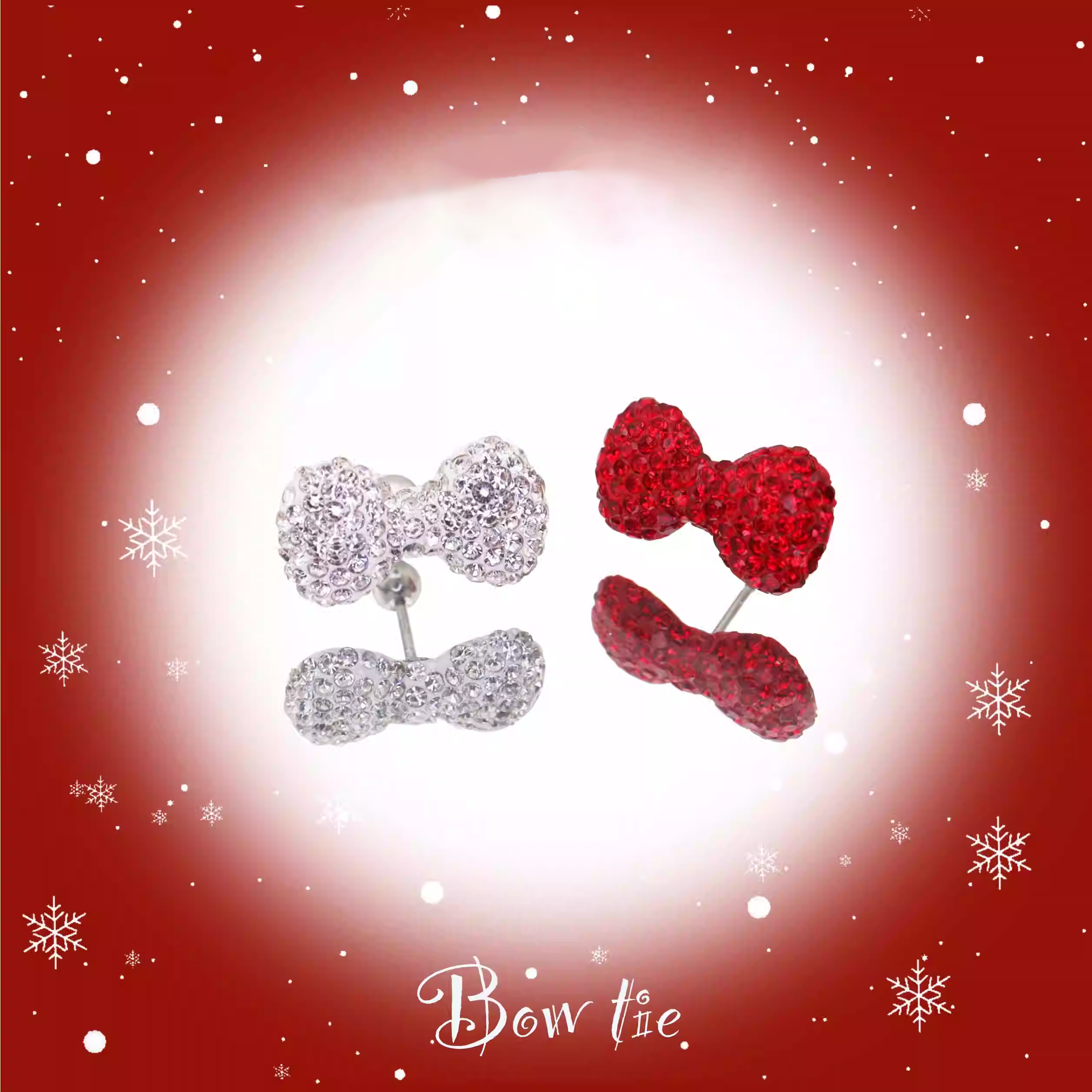 Christmas - Large Full CZ Bow Tie Stainless Steel Ear Studs - Christmas - Large Full CZ Bow Tie Stainless Steel Ear Studs - Red / Single / 0.8mm/20G by CRUXJEWELRY
