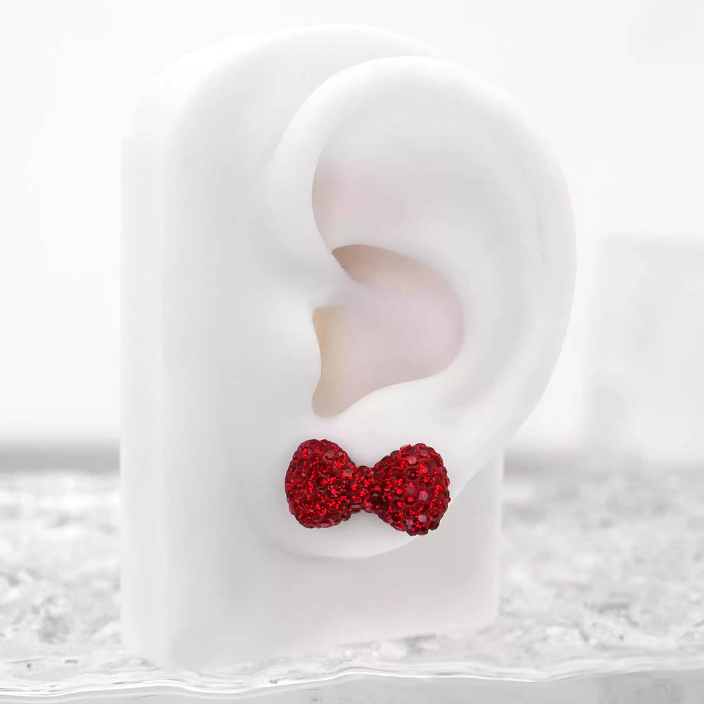 Christmas - Large Full CZ Bow Tie Stainless Steel Ear Studs - Christmas - Large Full CZ Bow Tie Stainless Steel Ear Studs - Red / Single / 0.8mm/20G by CRUXJEWELRY