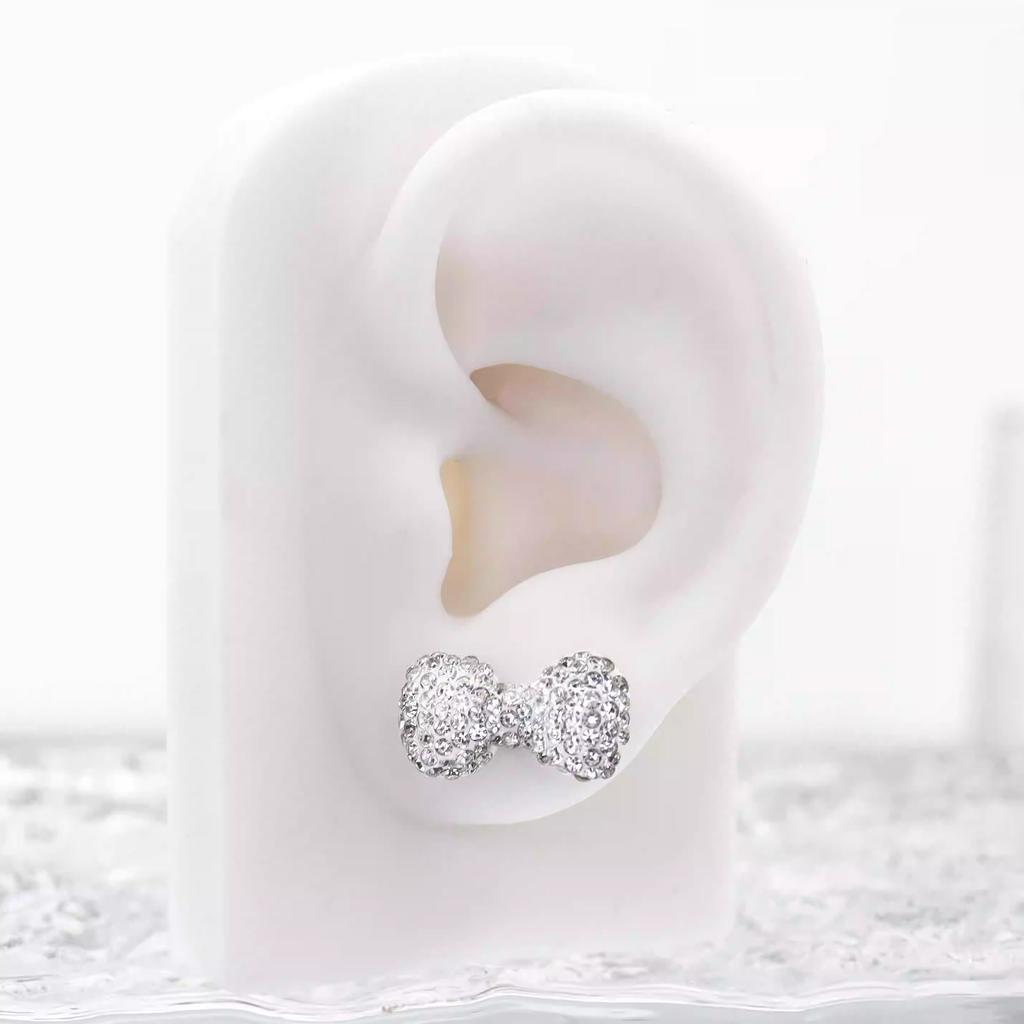 Christmas - Large Full CZ Bow Tie Stainless Steel Ear Studs - Christmas - Large Full CZ Bow Tie Stainless Steel Ear Studs - Red / Single / 0.8mm/20G by CRUXJEWELRY