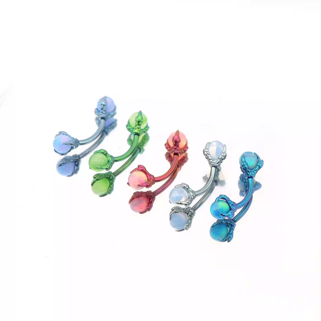 Multicolored Dragon Claw Opal Internally Threaded Titanium Curved Barbell - Multicolored Dragon Claw Opal Internally Threaded Titanium Curved Barbell - Deep Blue / 6mm by CRUXJEWELRY
