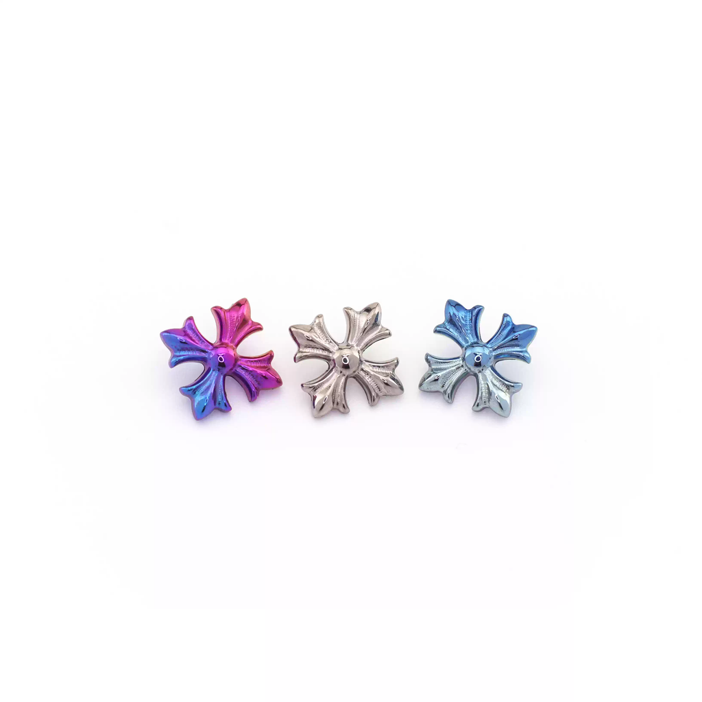 Colorful Punk Engraved Cross Titanium Ear Studs - Colorful Punk Engraved Cross Titanium Ear Studs - Sliver / 6mm by CRUXJEWELRY