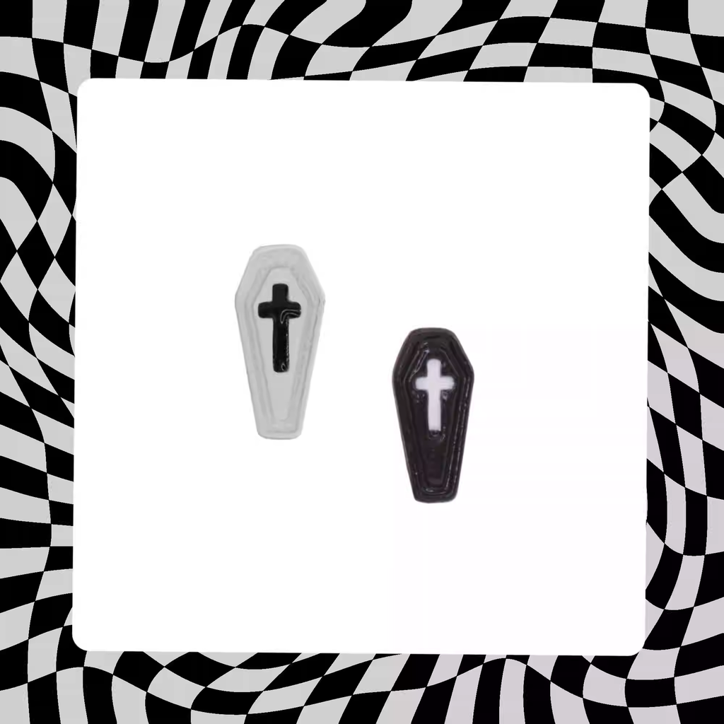 Hallowmas - Gothic Resin Cross Coffin Stainless Steel Ear Studs - Hallowmas - Gothic Resin Cross Coffin Stainless Steel Ear Studs - Black / 6mm by CRUXJEWELRY