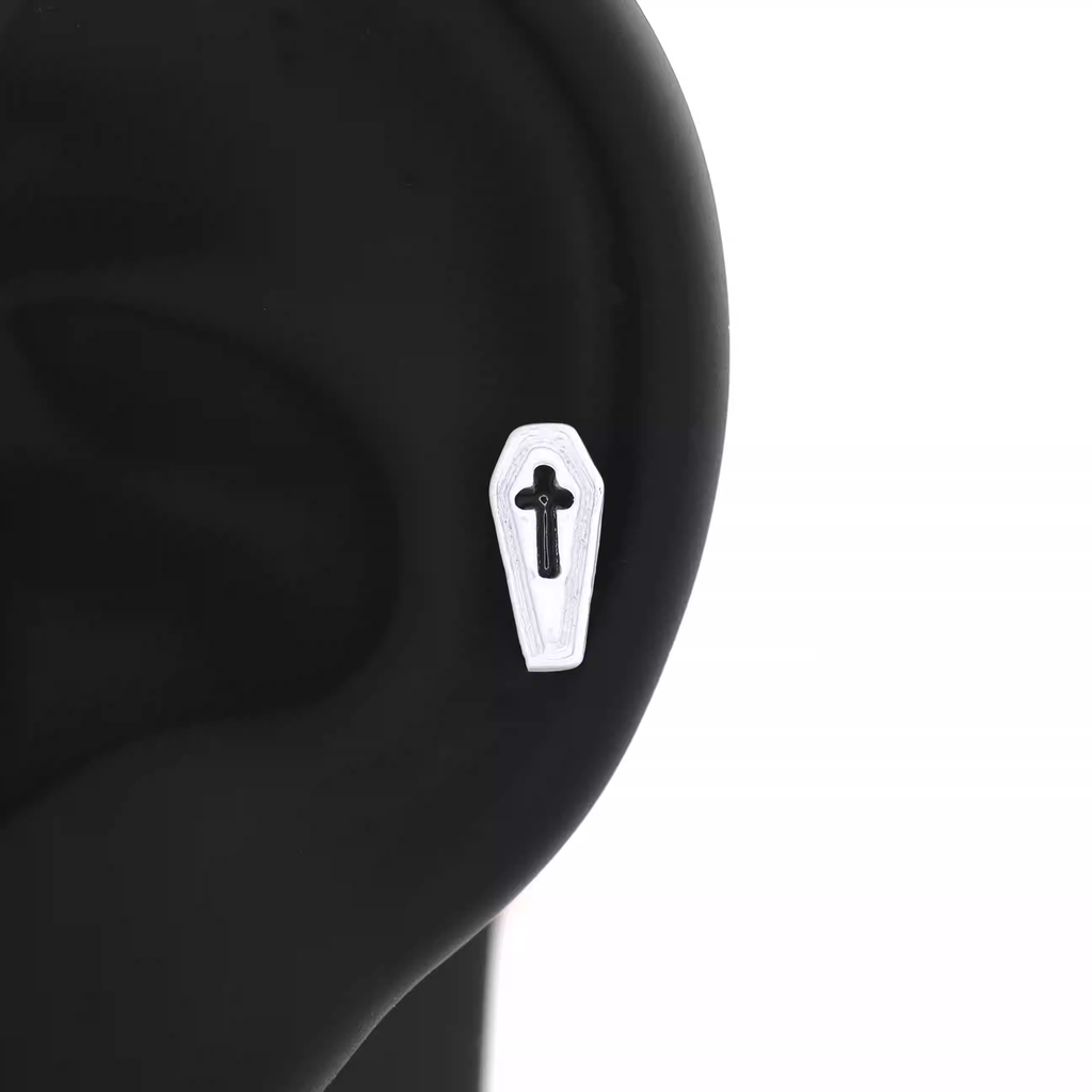 Hallowmas - Gothic Resin Cross Coffin Stainless Steel Ear Studs - Hallowmas - Gothic Resin Cross Coffin Stainless Steel Ear Studs - Black / 6mm by CRUXJEWELRY