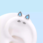 Paws & Purrs - Blue and Pink Cat Ear Stainless Steel Internally Threaded Helix Studs - Paws & Purrs - Blue and Pink Cat Ear Stainless Steel Internally Threaded Helix Studs - Blue / Single / 6mm by CRUXJEWELRY