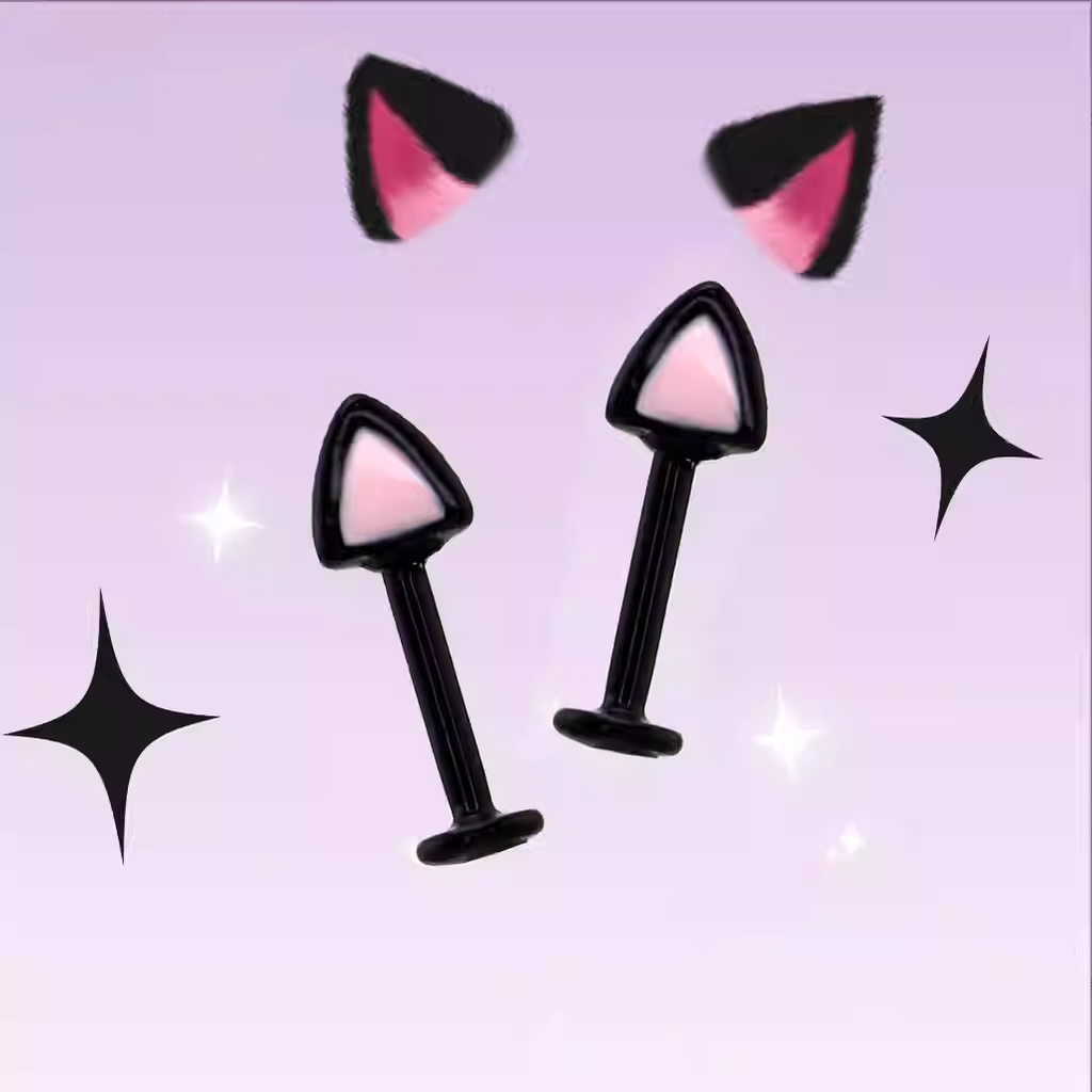 Paws & Purrs - Pair of Kawaiiiii Kitty Ear Stainless Steel Studs - 1PCS - Paws & Purrs - Pair of Kawaiiiii Kitty Ear Stainless Steel Studs - 1PCS - Black / Flat-Back / 6mm by CRUXJEWELRY