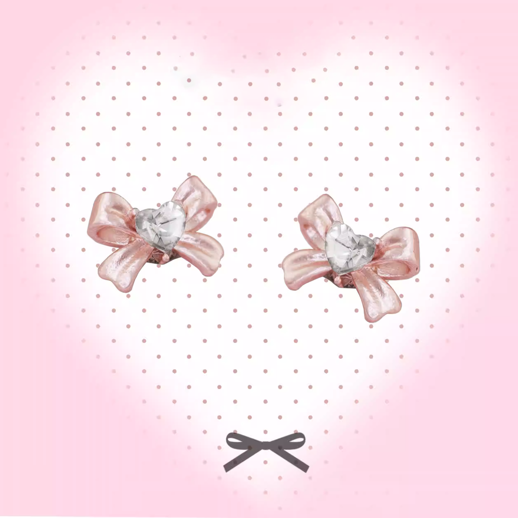Heart CZ Pink Bow Internally Threaded Stainless Steel Studs - Heart CZ Pink Bow Internally Threaded Stainless Steel Studs - Single / 6mm by CRUXJEWELRY