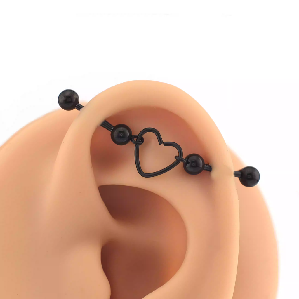 Heart Segment Stainless Steel Industrial Barbell - Heart Segment Stainless Steel Industrial Barbell - Sliver by CRUXJEWELRY