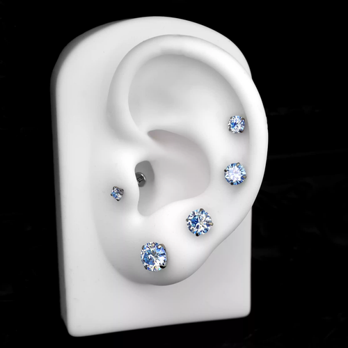 ASTM F136 Titanium Blue Moissanite Labret Stud - Implant Grade Cartilage & Lip Piercing - product overview