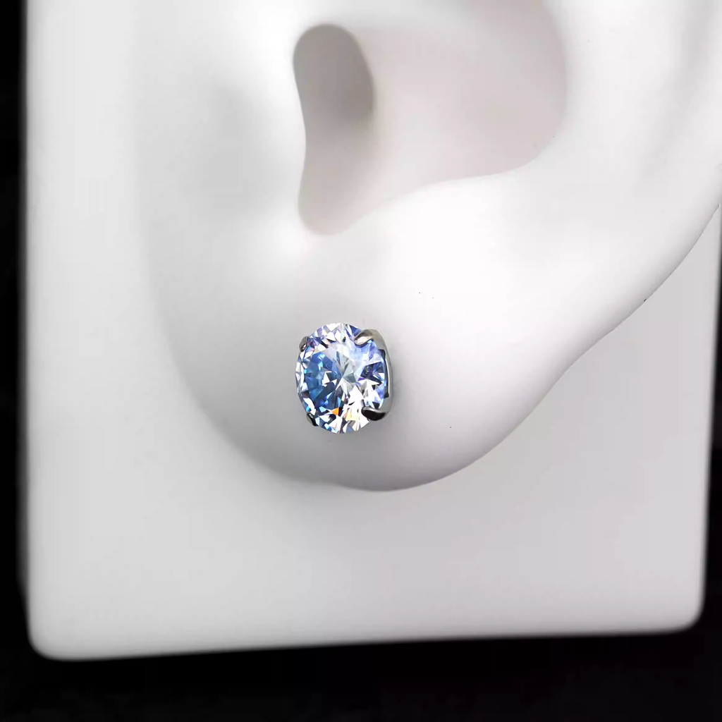 Luxurious Moissanite Flat Back Stud - Brilliant Implant Grade Titanium Ear & Lip Piercing