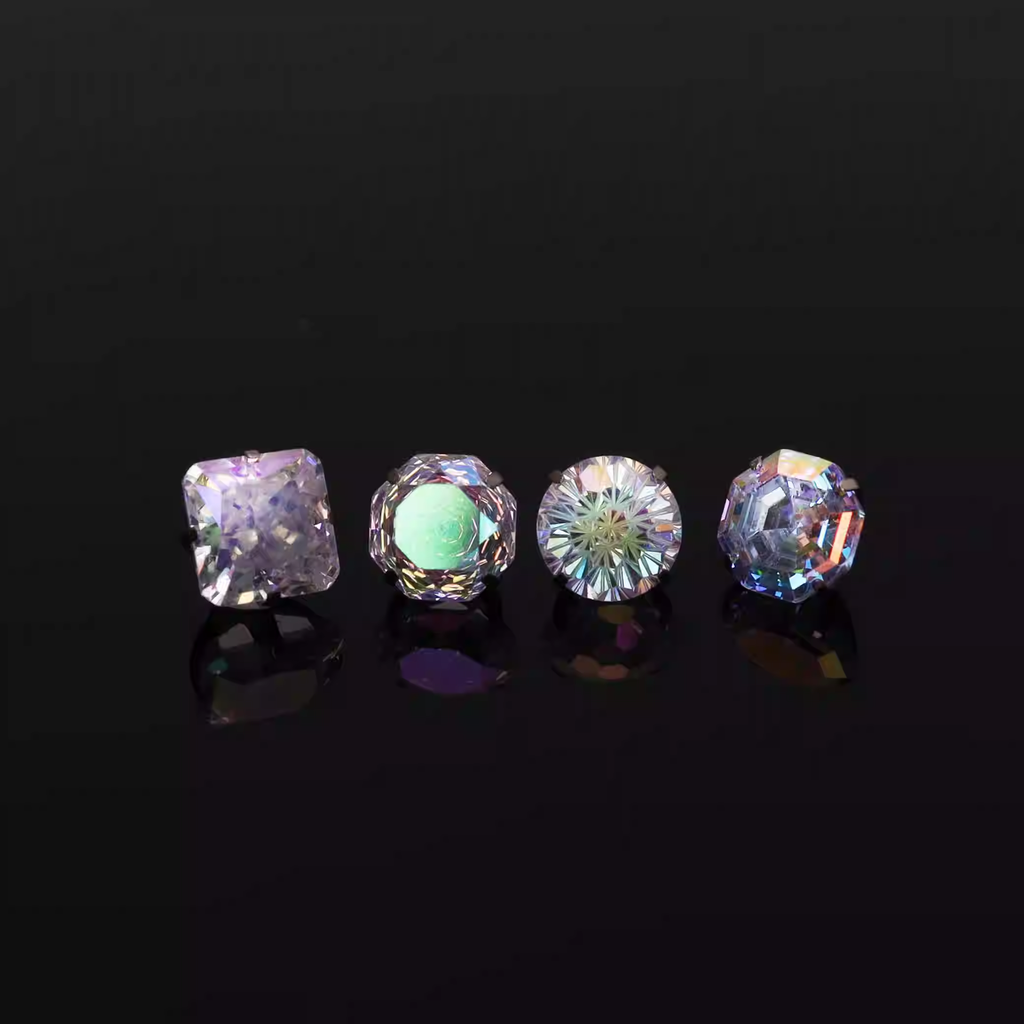 High-Shine Aurora Borealis t CZ Internally Threaded Titanium Studs - High-Shine Aurora Borealis t CZ Internally Threaded Titanium Studs - Firework / 6mm / 5mm by CRUXJEWELRY