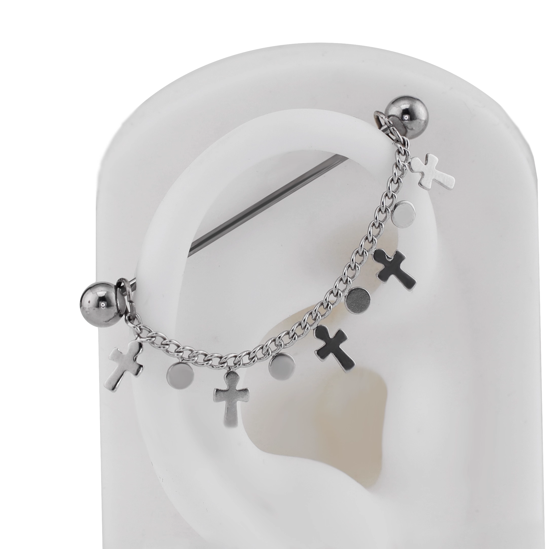 Metal Gotic Cross Stainless Steel Ear Chain - Metal Gotic Cross Stainless Steel Ear Chain - Cross Chain & Industiral Bar by CRUXJEWELRY
