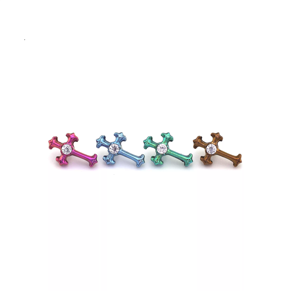 Mini Crystal Cross Titanium Ear Studs - Mini Crystal Cross Titanium Ear Studs - Copper / 6mm by CRUXJEWELRY