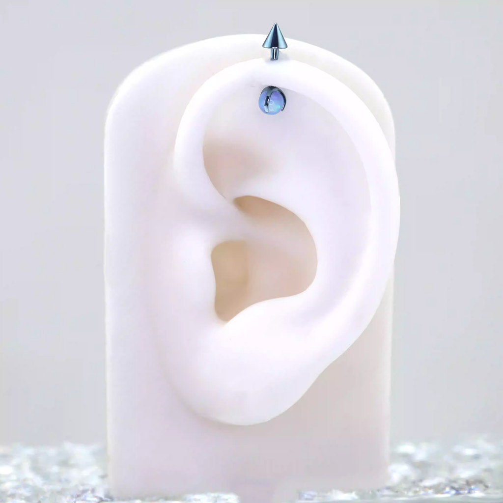 Opal Demon Spike Internally Threaded Titanium Cartilage Studs - Opal Demon Spike Internally Threaded Titanium Cartilage Studs - Pink / 6mm by CRUXJEWELRY