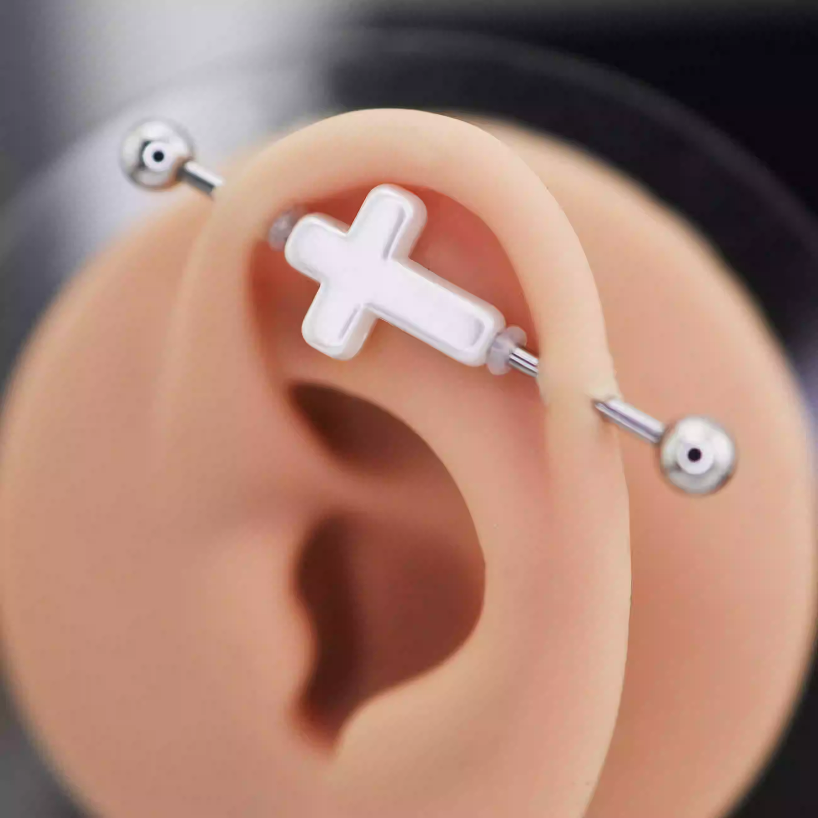 CRUX- Dark 3D Cross Stainless Steel Industrial Barbell - CRUX- Dark 3D Cross Stainless Steel Industrial Barbell - Black / 1.2mm/16G by CRUXJEWELRY