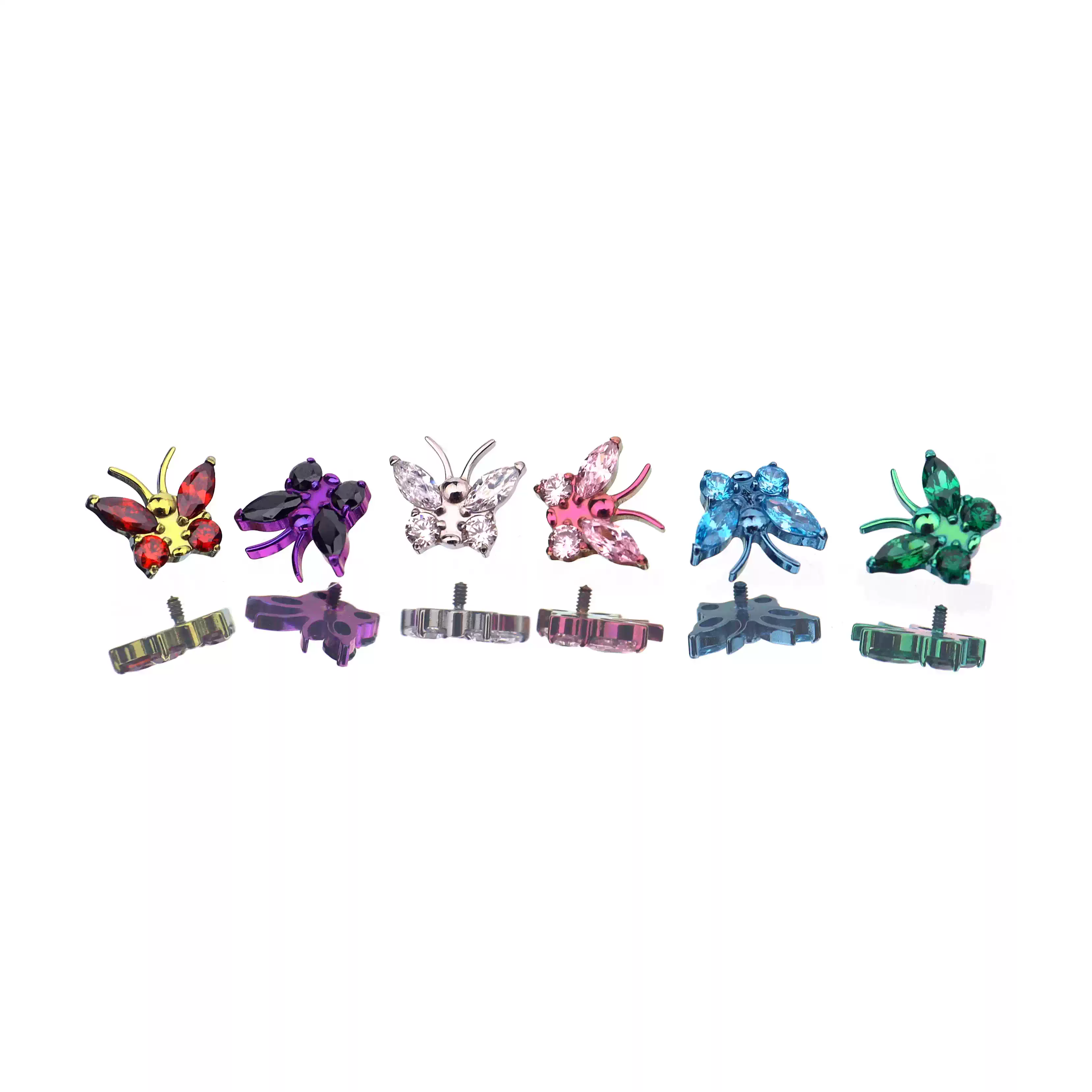 Rainbow CZ Butterfly Internally Threaded Titanium Ear Studs - Rainbow CZ Butterfly Internally Threaded Titanium Ear Studs - Gold / 5mm by CRUXJEWELRY