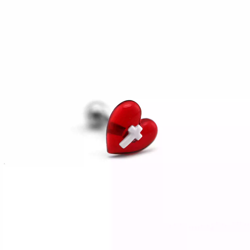 CRUX - Red Heart Cross stainless steel Ear Studs - CRUX - Red Heart Cross stainless steel Ear Studs - Single / 0.8mm/20G / 6mm by CRUXJEWELRY