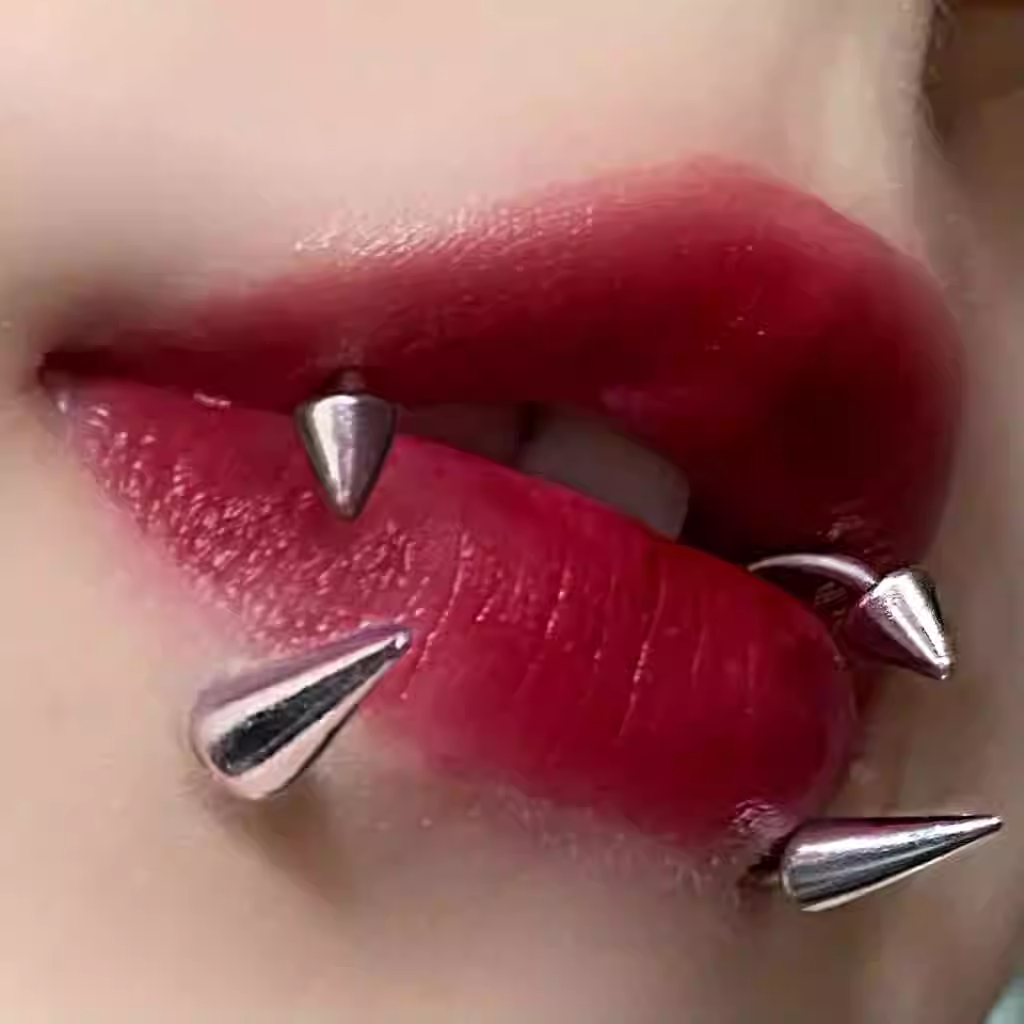 Spike and Ball Ends Horseshoe Lip Ring - Spike and Ball Ends Horseshoe Lip Ring - Spike & Spike / 8mm by CRUXJEWELRY