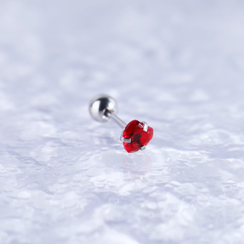 Iridescent Heart CZ Stainless Steel Ball-Back Studs - Iridescent Heart CZ Stainless Steel Ball-Back Studs - Red by CRUXJEWELRY