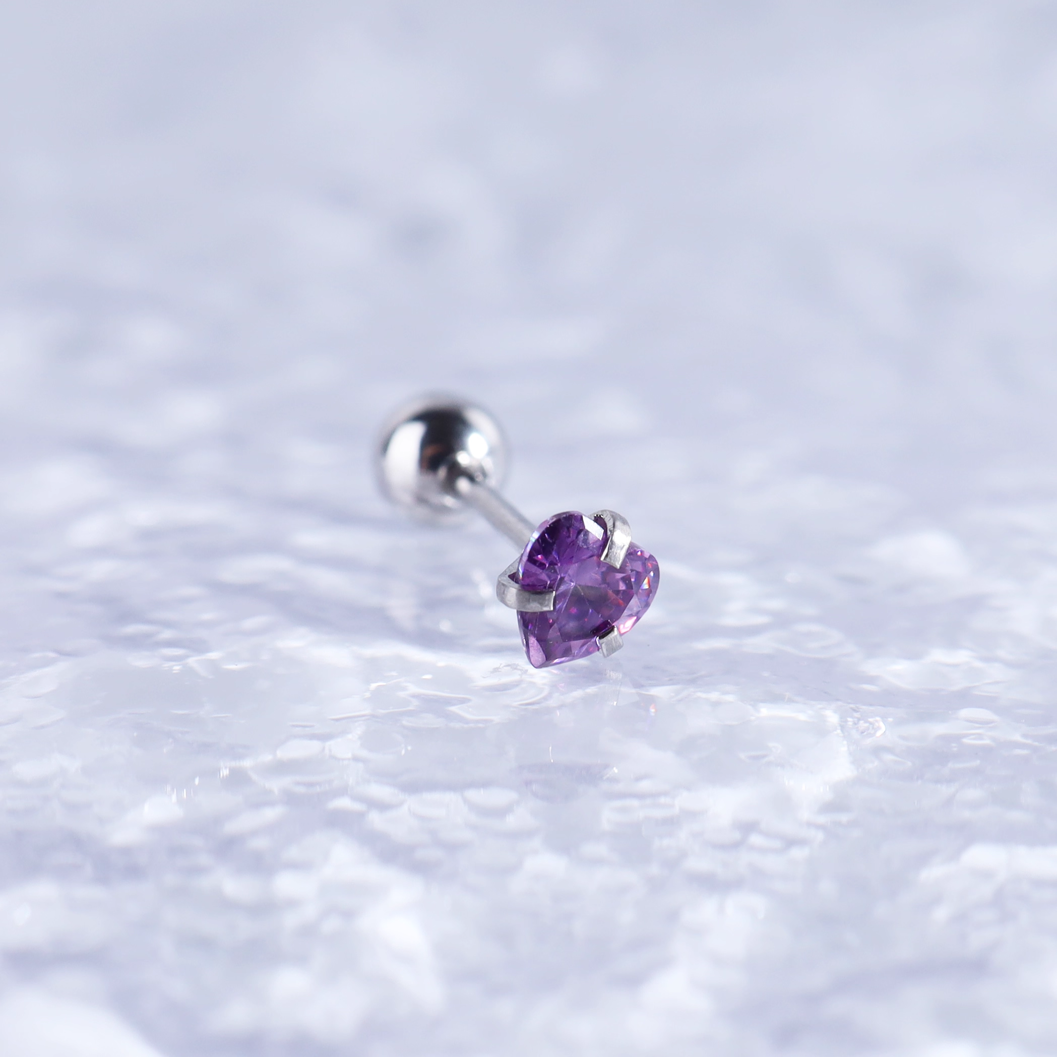 Iridescent Heart CZ Stainless Steel Ball-Back Studs - Iridescent Heart CZ Stainless Steel Ball-Back Studs - Purple by CRUXJEWELRY