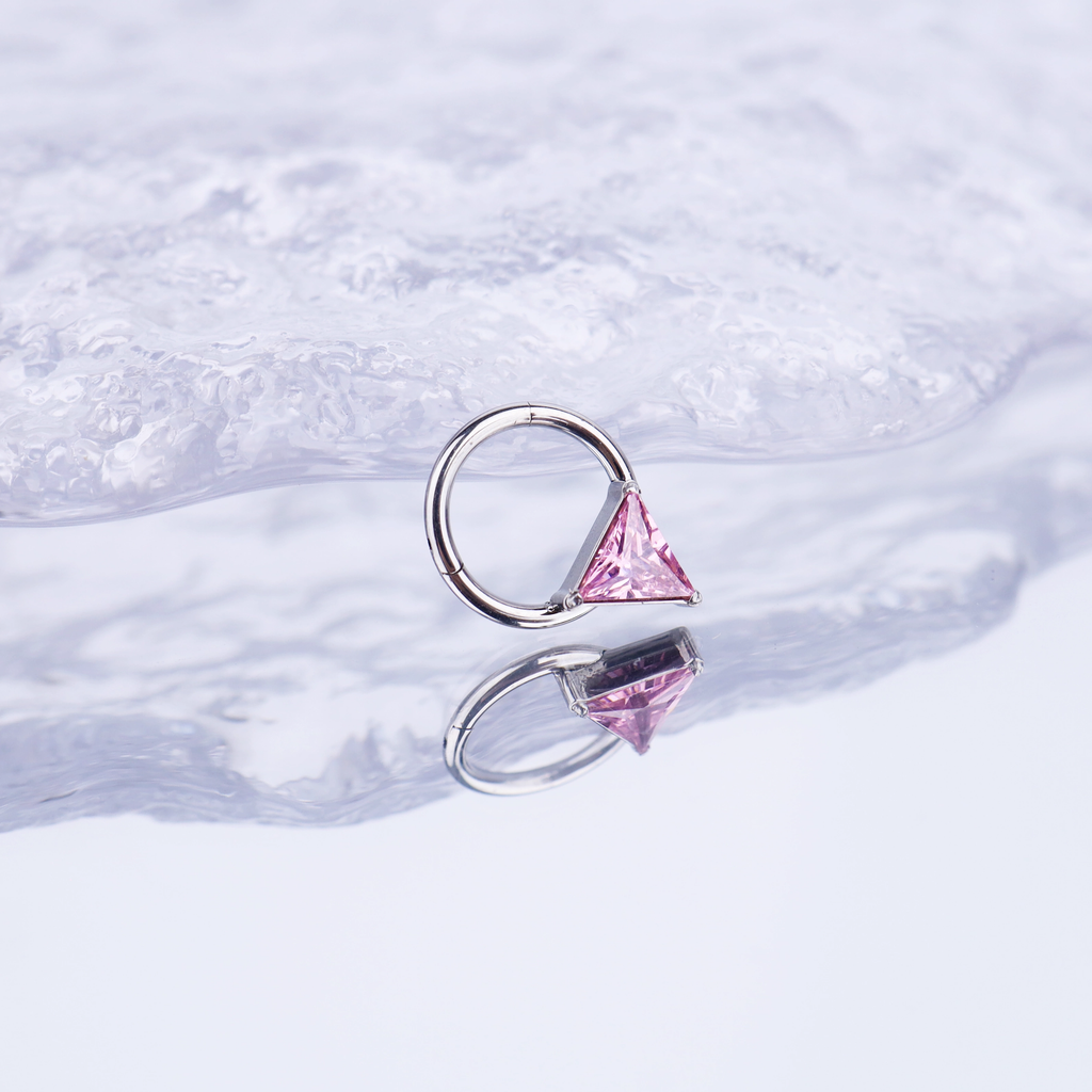 Triangle CZ stainless steel Segment Hoop - Triangle CZ stainless steel Segment Hoop - Pink / 8 mm by CRUXJEWELRY