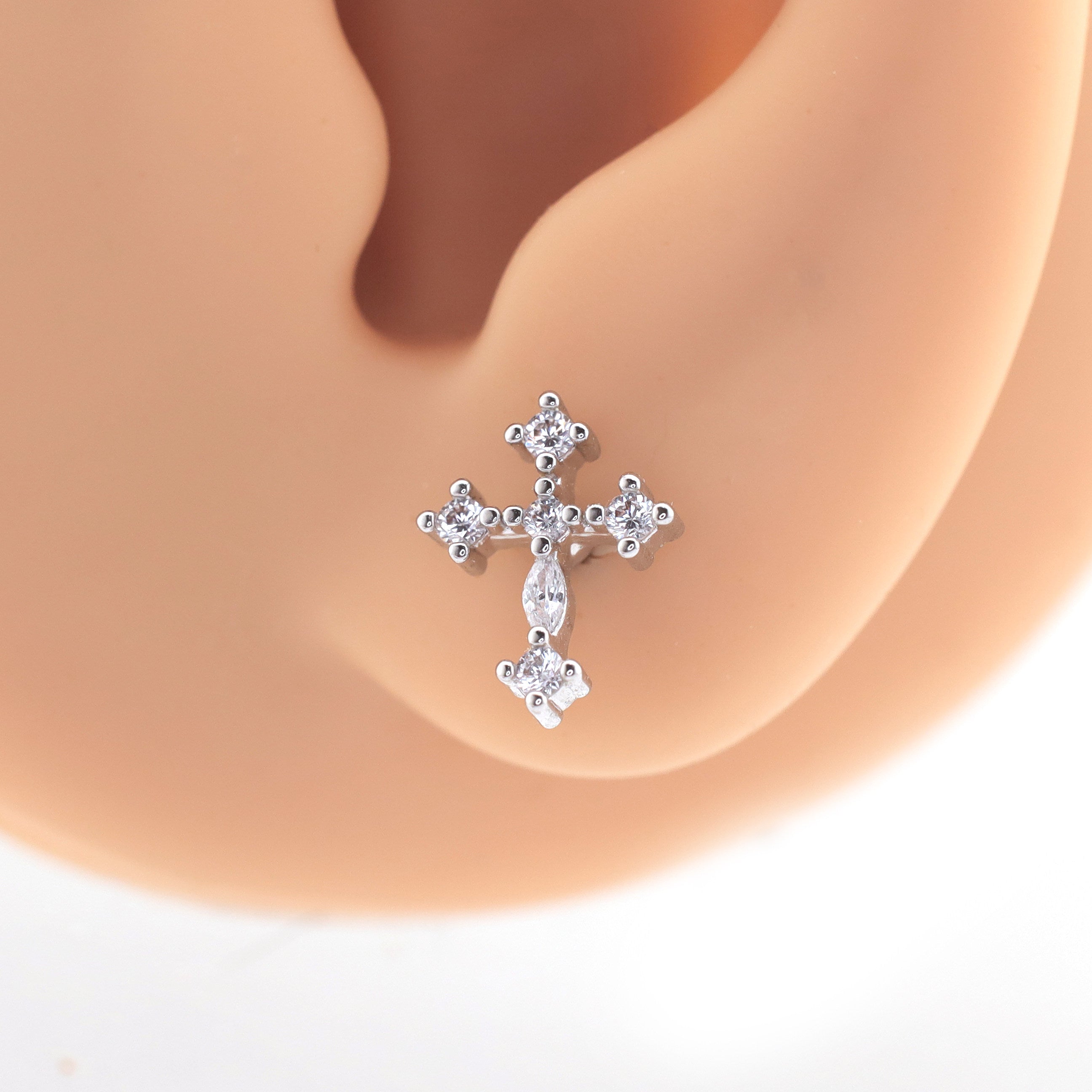 Vintage CZ Cross Stud | Edgy Y2K Cartilage Piercing Earring