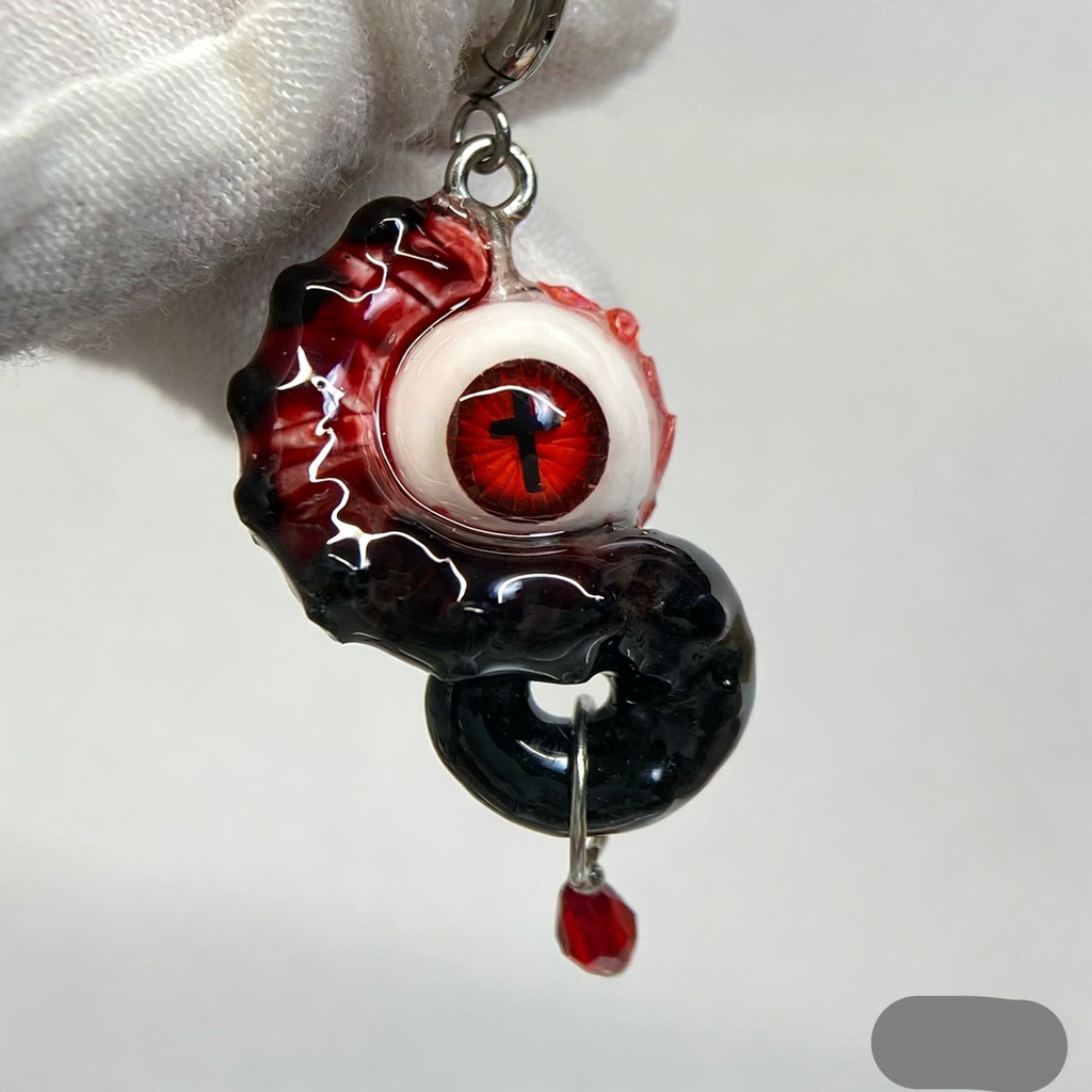 Blood Moon Cthulhu Eye – Crimson Tentacle Earrings with Cross Vertical Pupil