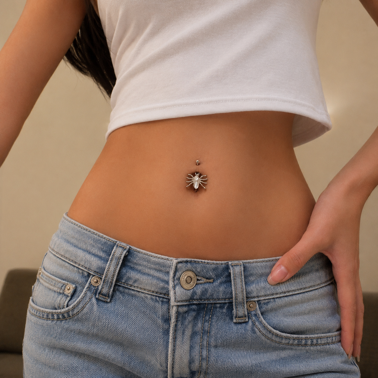 Spider CZ Stainless Steel Belly Ring