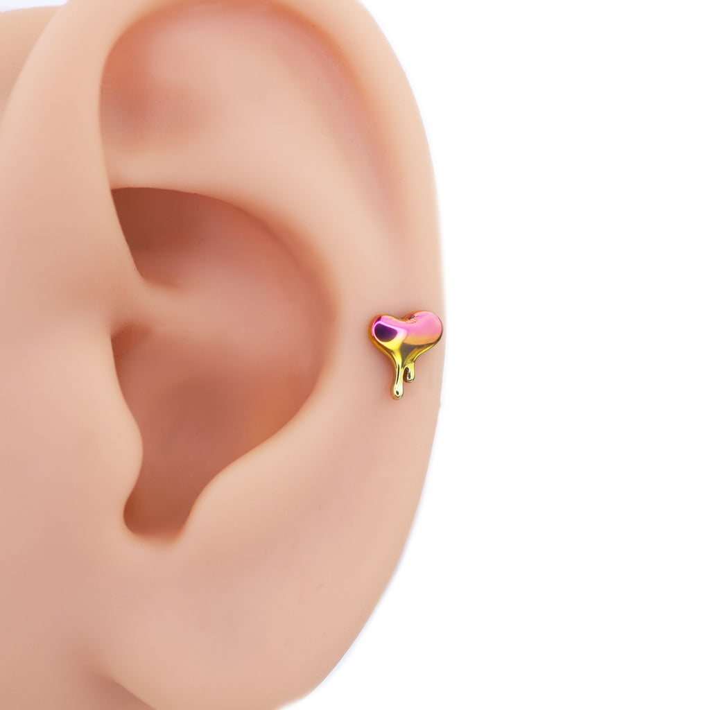 Titanium Fluid Heart Stud | Cyberpunk Liquid Metal Cartilage & Lip Piercing