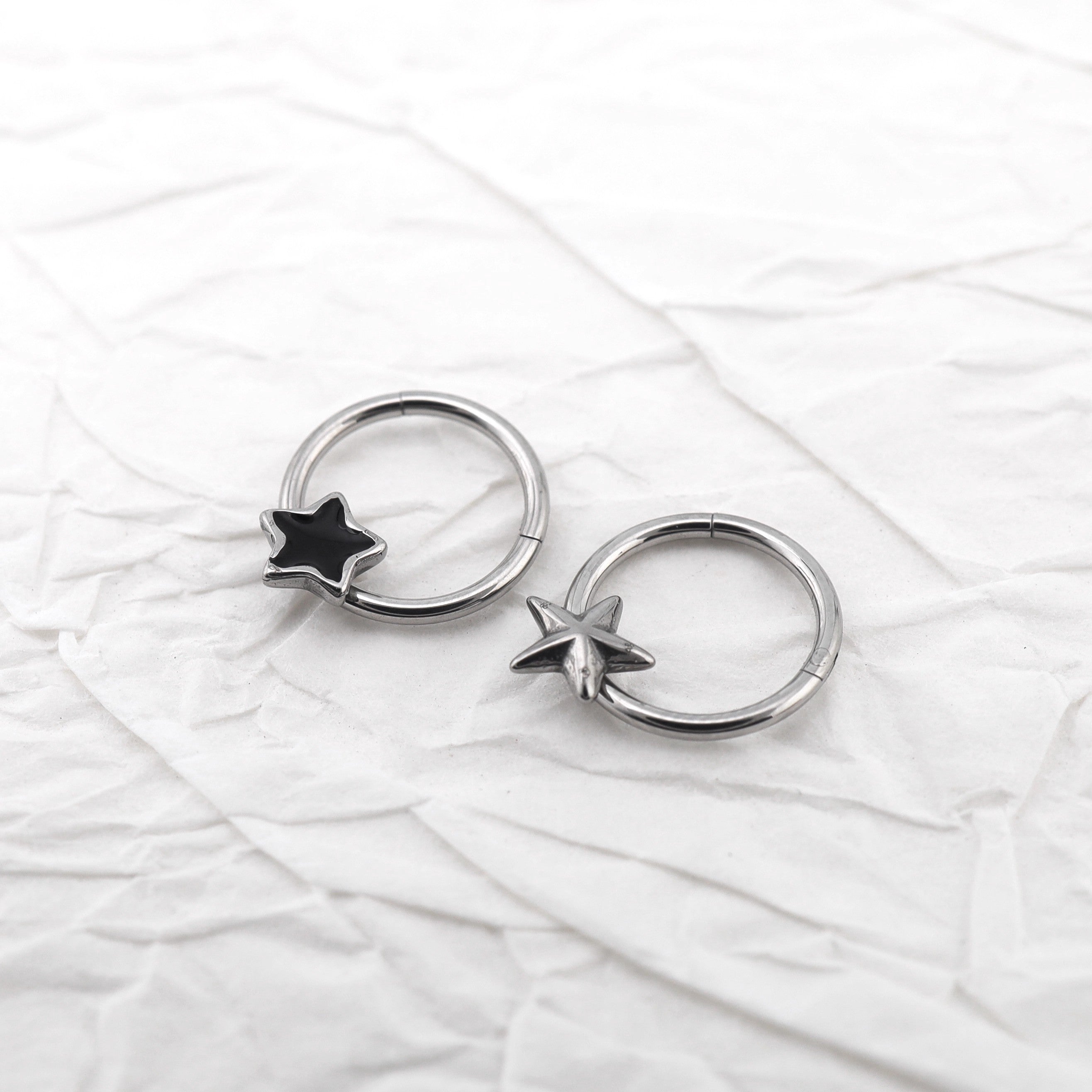 3D pentacle Stainless Steel Segment hoop - 3D pentacle Stainless Steel Segment hoop - Black by CRUXJEWELRY