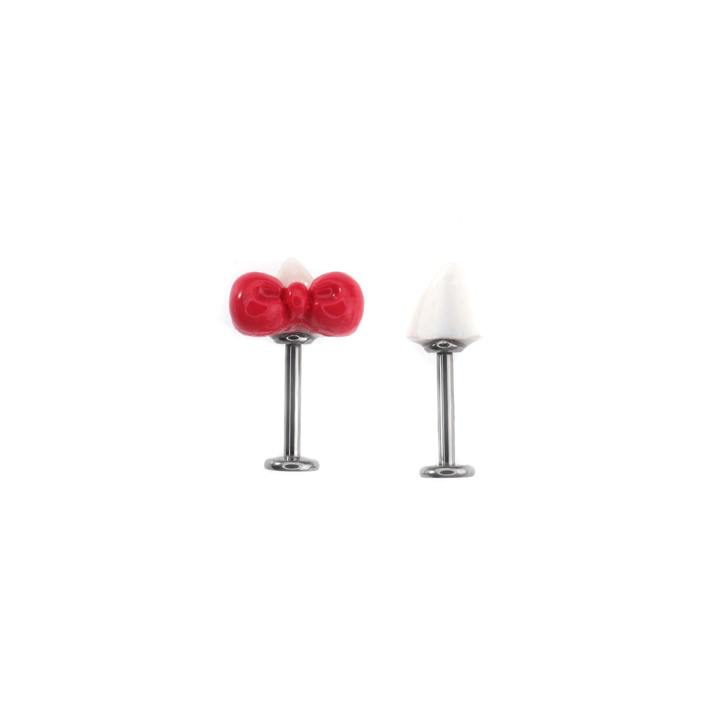 Paws & Purrs - Cute Kitty Bow Titanium Helix Studs - Paws & Purrs - Cute Kitty Bow Titanium Helix Studs - Bowkont / 6mm by CRUXJEWELRY