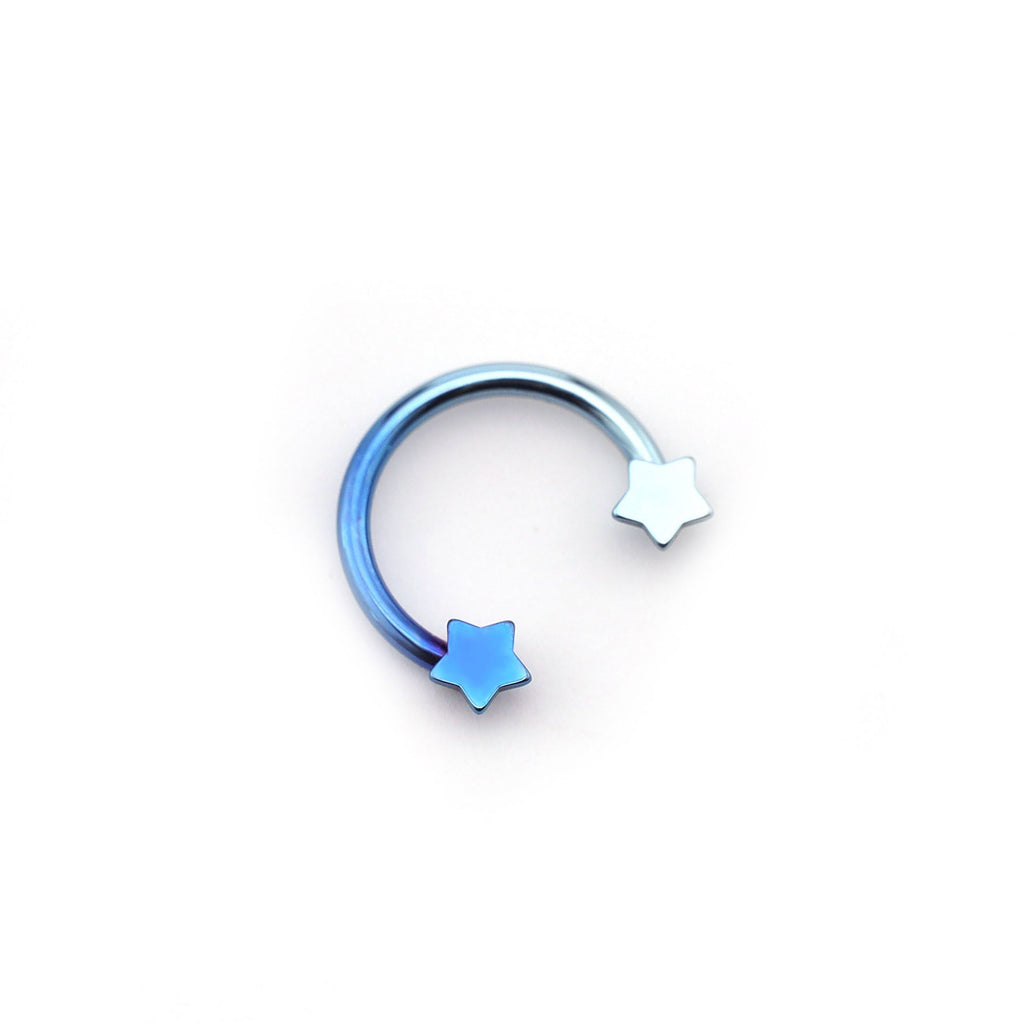 Rainbow Star Shaped Titanium Horseshoe Ring - Rainbow Star Shaped Titanium Horseshoe Ring - Blue-White Gradient / 6mm by CRUXJEWELRY