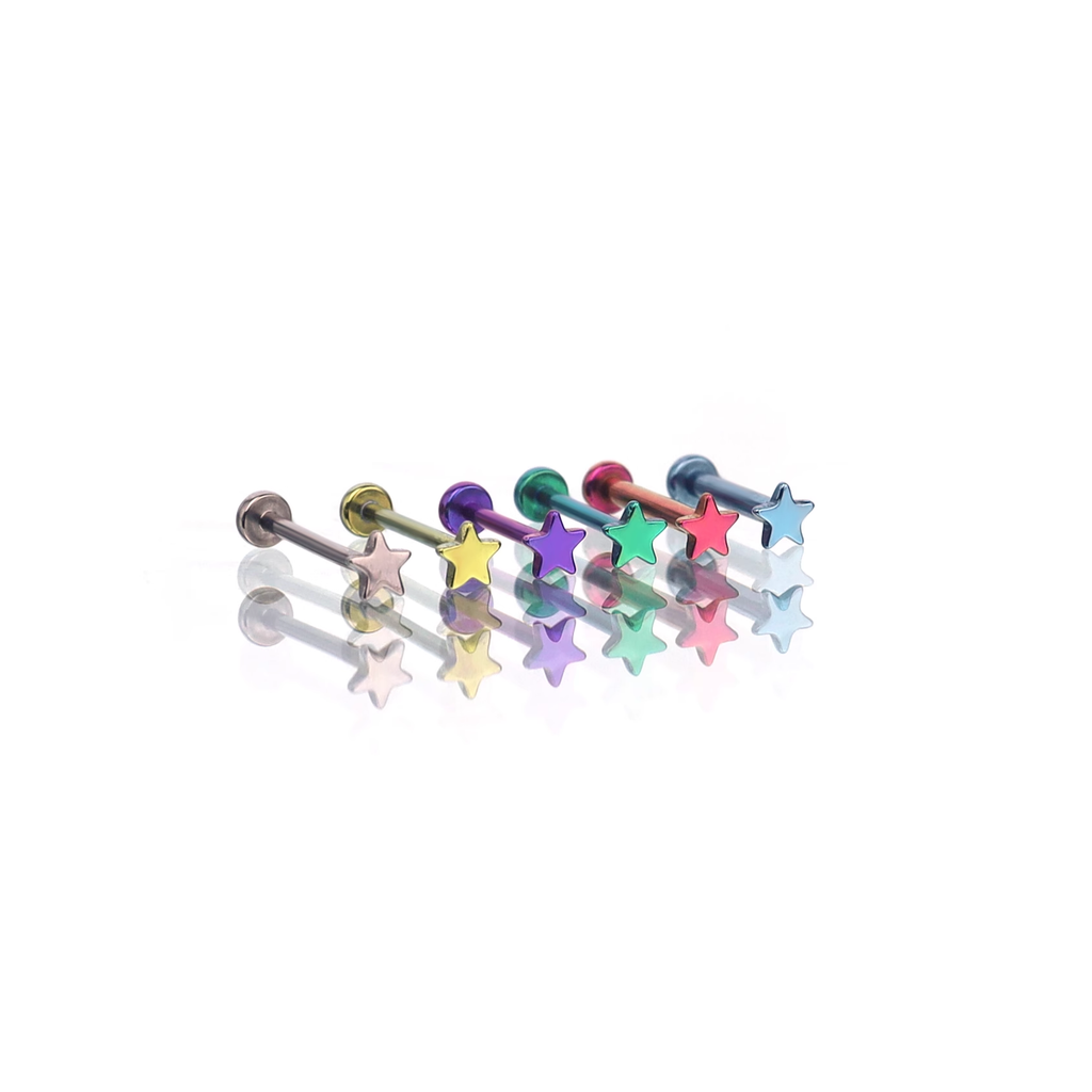 Multicolored Mini Star Titanium Threadless Pin - Multicolored Mini Star Titanium Threadless Pin - Green / 6 mm by CRUXJEWELRY