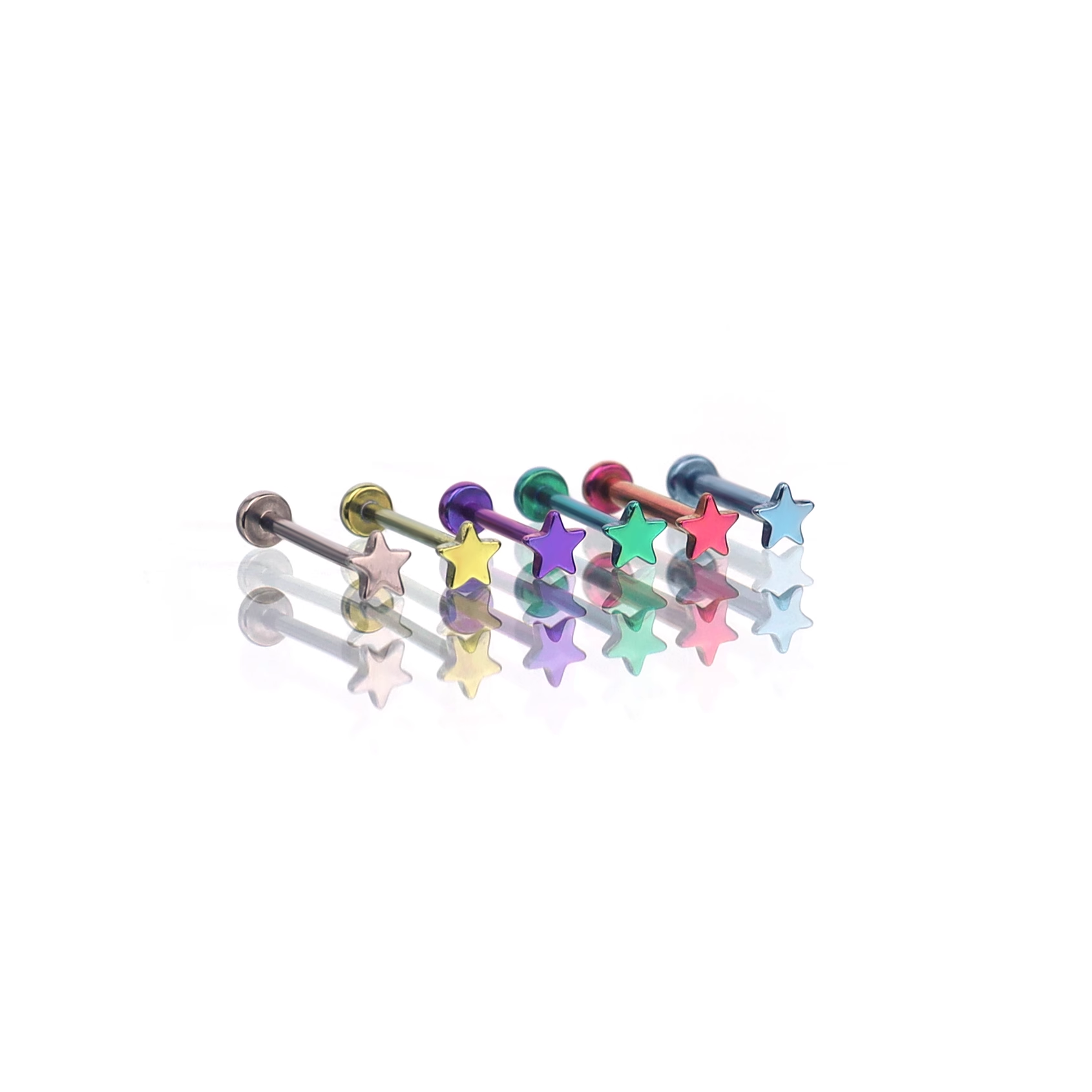 Multicolored Mini Star Titanium Threadless Pin - Multicolored Mini Star Titanium Threadless Pin - Green / 6 mm by CRUXJEWELRY