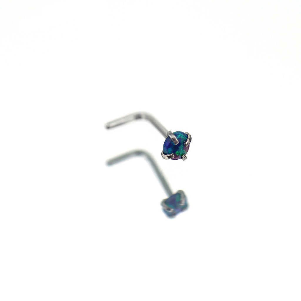 Opal L-Shape Nose Stud - Opal L-Shape Nose Stud - Black by CRUXJEWELRY