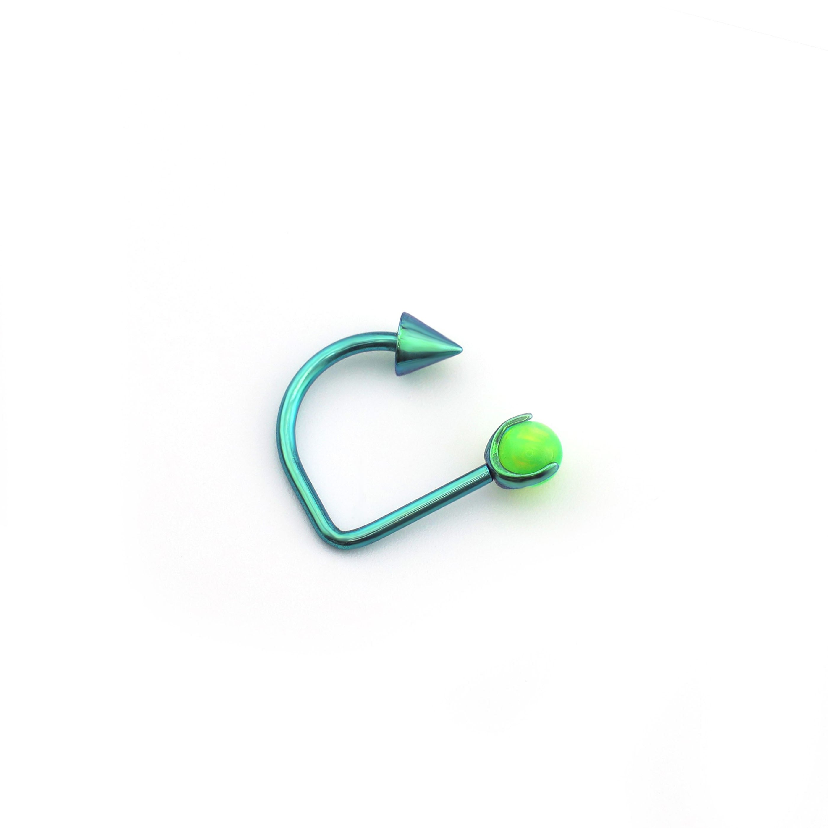 16G Opal Spike Titanium U-Ring - 16G Opal Spike Titanium U-Ring - Snake Green / 8mm by CRUXJEWELRY
