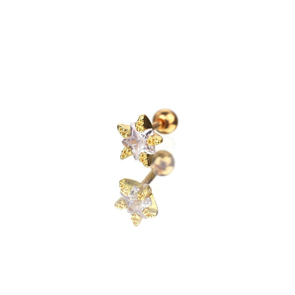 Gold Plated Double Layer CZ Pentagram Ear Studs - Gold Plated Double Layer CZ Pentagram Ear Studs - Gold / Single by CRUXJEWELRY