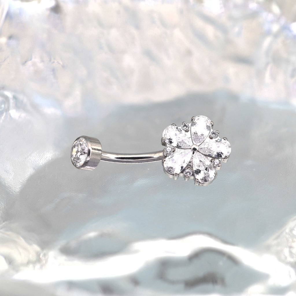 Cherry Blossom Titanium CZ Belly Ring - Cherry Blossom Titanium CZ Belly Ring - Default Title by CRUXJEWELRY