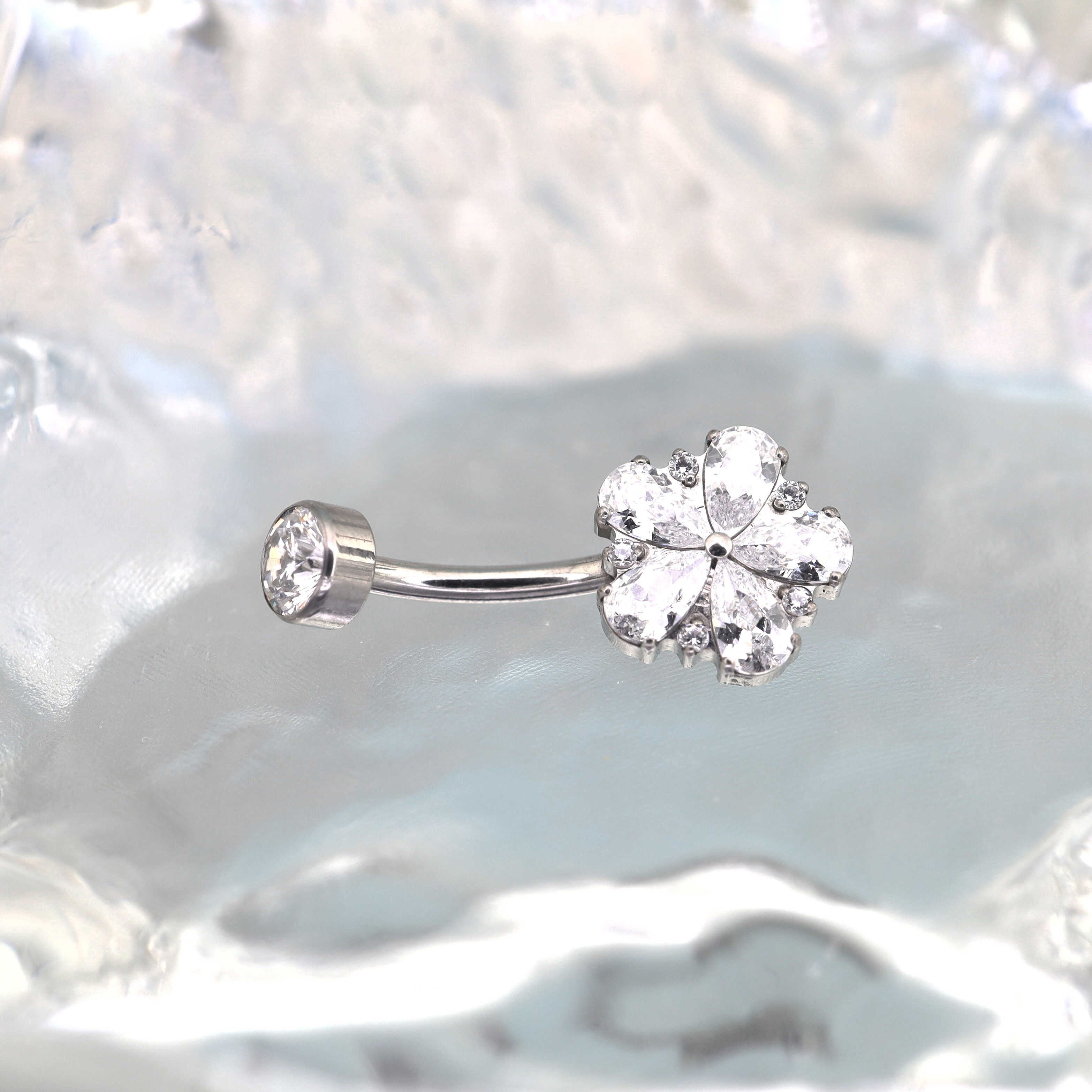 Cherry Blossom Titanium CZ Belly Ring - Cherry Blossom Titanium CZ Belly Ring - Default Title by CRUXJEWELRY